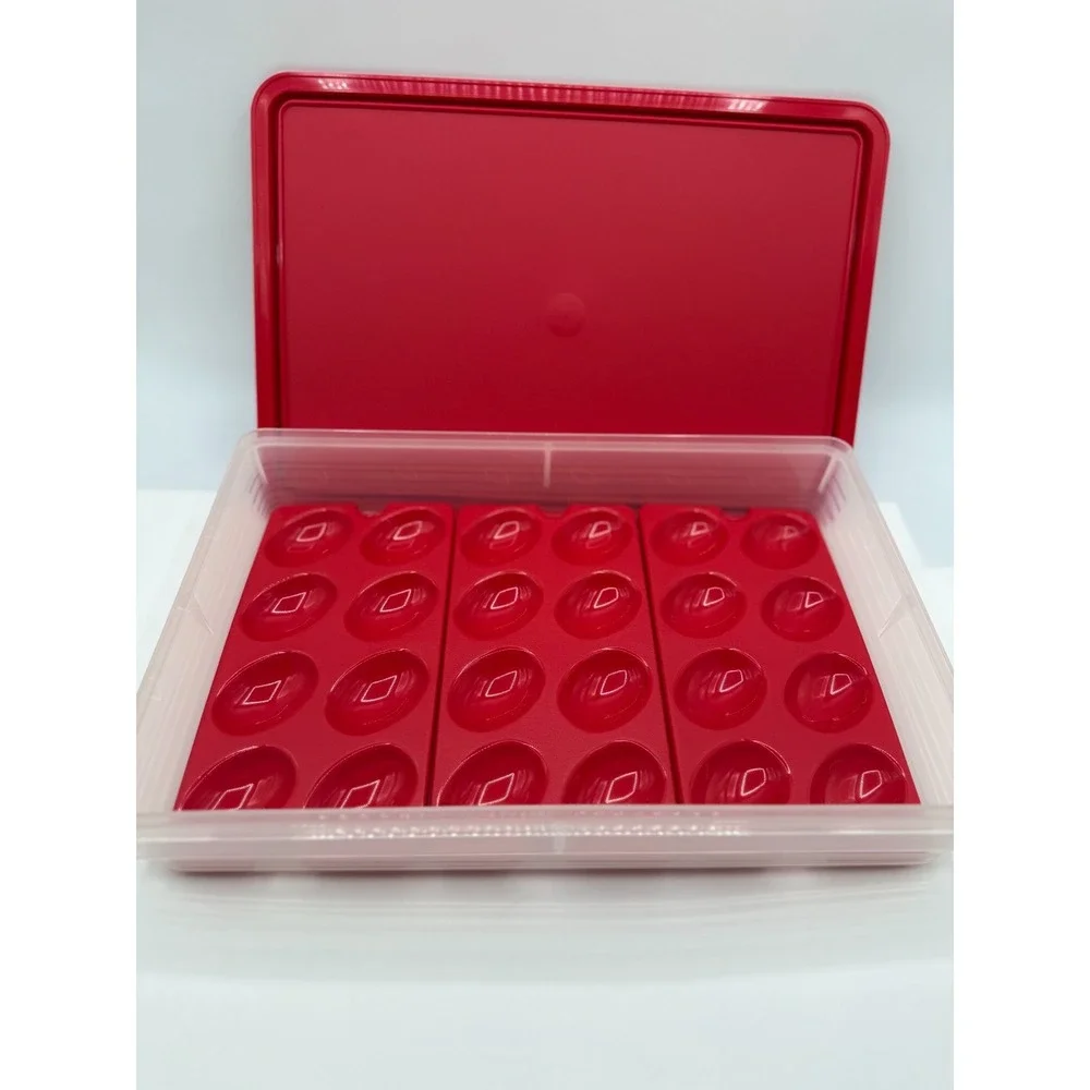 Tupperware Snack-Store Rectangle 9x13x3 with 18‎ Egg Tray Set Cherry Red Lid New